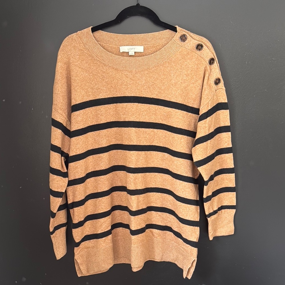 LOFT Tan and Black Striped Sweater